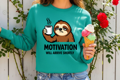 Motivation Will Arrive Shortly Funny Sloth Coffee PNG Design Product Image 2