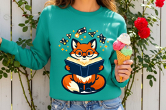 Cute Reading Fox Book Lover Astrology Stars Cartoon Product Image 2