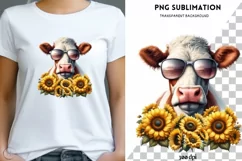 Sunflower Cow Sublimation Design, Farm Animals PNG Product Image 1