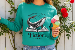 Mentally Living In Fiction Whale Book Lover Vintage PNG Product Image 3