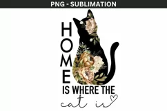 Cat With Peonies, Home Is Where The Cat Is Png Digital Product Image 1