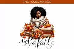 Hello Fall PNG, Autumn Black Girl, Digital Print Product Image 2