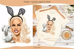 Blonde Girl With Bunny | PNG Sublimation Product Image 1