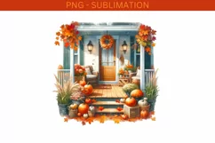 Autumn Porch Sublimation Print, Fall PNG Design for Crafting Product Image 2