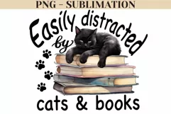 Black Cat On Books Digital Print Art, Png for Sublimation Product Image 1