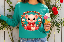 Cute Valentine Pig with Heart Wreath Love Pig PNG Product Image 3