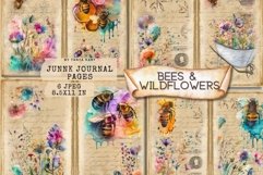Printable Junk Journal Pages, Watercolor Bee with Wildflower Product Image 1