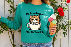 My Brain Logs In After The Third Sip Funny Cat Coffee PNG Product Image 2