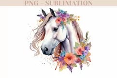 White Horse With Flowers Png for Sublimation Product Image 1