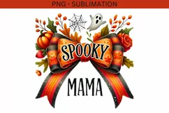 Spooky Mama PNG, Fall Girly Shirt Design, Coquette Bow Product Image 2