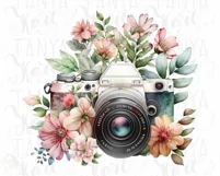 Floral Photo Camera With Pink Flowers Vintage Design Png Product Image 6