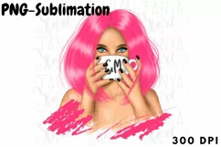 Pink Woman Sublimation Png Coffee Product Image 1