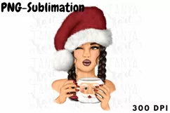 Christmas Png | Brunette Girl | Santa Hat Product Image 1