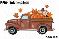 Autumn Truck Pumpkins PNG Sublimation Fall Illustration Leaf Product Image 1