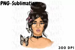 Woman In Glasses With Butterflies | Spring Sublimation Product Image 1
