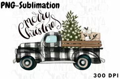 Merry Christmas Truck Sublimation Buffalo Plaid Png Winter Product Image 1