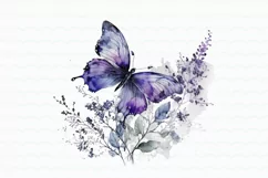 Purple Flowers Butterfly Watercolor Clipart Product Image 2