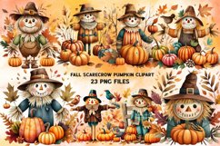 PNG Watercolor Fall Scarecrow Pumpkin Product Image 1