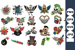 Vintage Tattoo Flash Designs With Skulls Hearts Roses Product Image 1