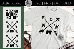 PNW Oregon with arrows design shown on white shirt with two different design options