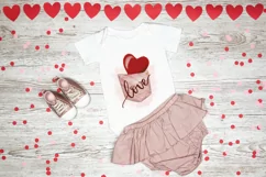 plaid pocket with red heart and calligraphic word Love is t shirt design. Sublimation design use also as mug print, template for greeting card