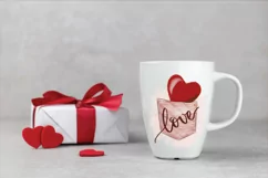 plaid pocket with red heart and calligraphic word Love is t shirt design. Sublimation design use also as mug print, template for greeting card