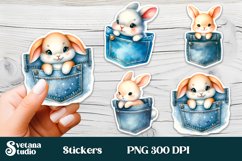 Cute bunny stickers printable | Animal pocket stickers PNG Product Image 1