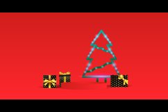 Podium stage with gift box and neon christmas design on red Product Image 2
