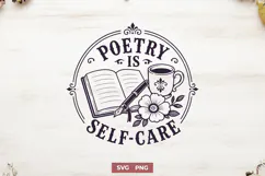 Poetry Is Self Care SVG, Poet Gift PNG, Book and Coffee Product Image 1