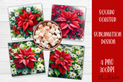 Christmas Christmas Poinsettia, epoxy resin Square Coaster Product Image 1
