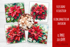 Christmas Christmas Poinsettia, epoxy resin Square Coaster Product Image 1