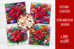 Christmas Christmas Poinsettia, epoxy resin Square Coaster Product Image 1
