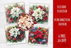 Christmas Christmas Poinsettia, epoxy resin Square Coaster Product Image 1