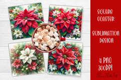 Christmas Christmas Poinsettia, epoxy resin Square Coaster Product Image 1