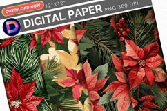 Poinsettia Pine Leaves Digital Paper Product Image 1