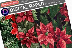 Poinsettia Pine Leaves Digital Paper Product Image 1