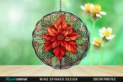 Stained Glass Poinsettia Wind Spinner Sublimation Design PNG Product Image 1