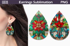 Poinsettia Stained Glass Teardrop Earrings | Floral Earrings Product Image 1