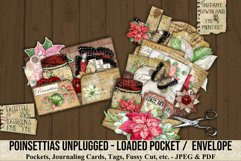 Poinsettias printable loaded pocket. 300dpi high quality Digital images that can be used for Junk Journals, Scrapbooking, Cardmaking or other paper crafts.