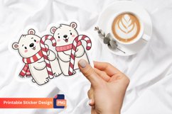 Polar Bears Candy Canes Sticker, Bear Christmas Sticker Product Image 1