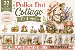 Polka Dot Cottage Critters Clipart Bundle PNG Animals Product Image 1