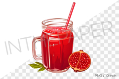 Pomegranate smoothie in glass jar PNG fruit cartoon summer Product Image 1