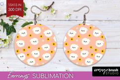 Pomeranian Dog Round Earrings Cute Chibi Puppy PNG Product Image 1