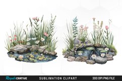 Pond With Wildflowers Illustration Clipart Product Image 1