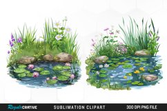 Pond With Wildflowers Illustration Clipart Product Image 1