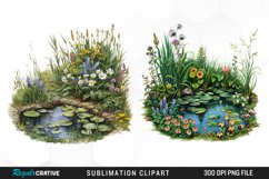 Pond With Wildflowers Illustration Clipart Product Image 1