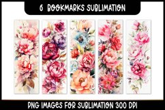 6 Peonies Flowers Watercolor Bookmarks Sublimation Product Image 1