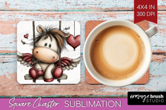 Pony Valentine Square Coaster Whimsical Animal Coaster PNG Product Image 1