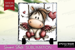 Pony Valentine Slate PNG Whimsical Animal Square Slate Product Image 1