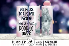 poodle dog tumbler png design shown on a purple bokeh  background